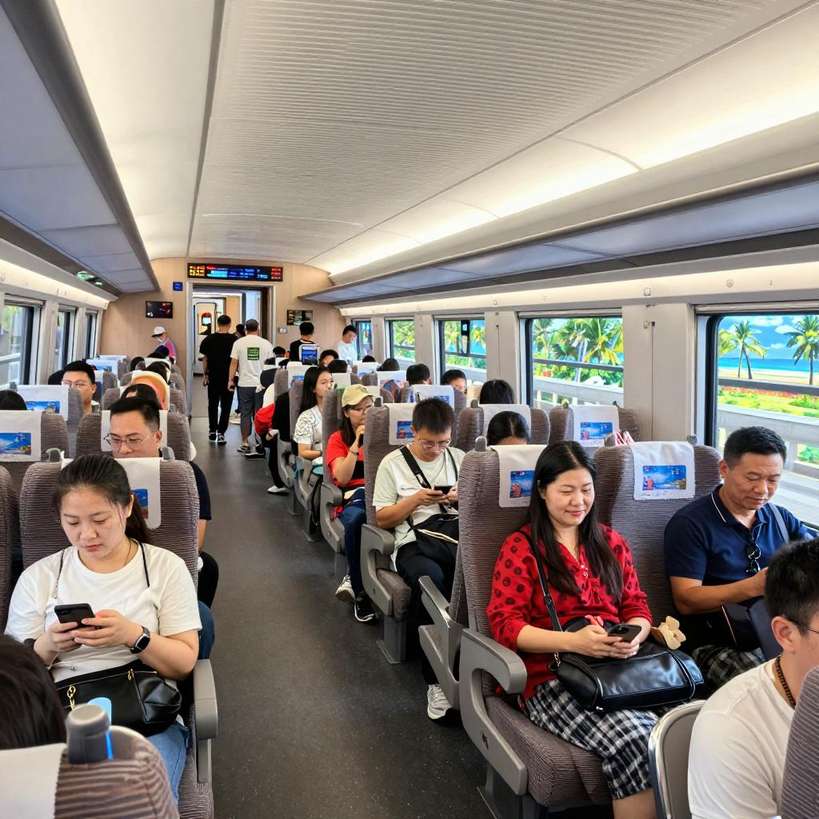 高铁车厢里全是外国人:海南入境旅游热浪下的安全服务观察(图1) 高铁车厢里全是外国人 / 近日 / 海南环岛高铁车厢及候车室里 / 有很多外籍旅客的面孔 / 自2025年12月海南全岛封关后 / 入境旅游热度攀升